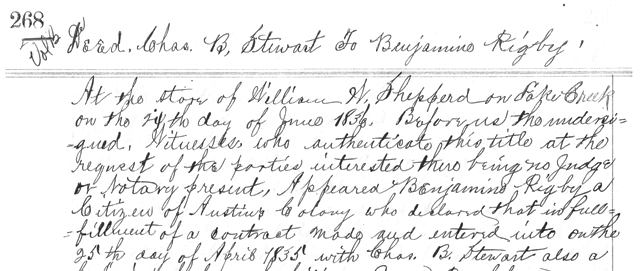 Chas. B. Stewart to Benjamine Rigby at the Store of William W. Shepperd